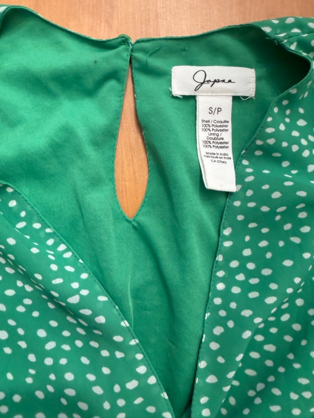 Japna Green Polka Dot Mini Dress - Tiered Skirt & Long Sleeves - Size S/P - Picture 3 of 3